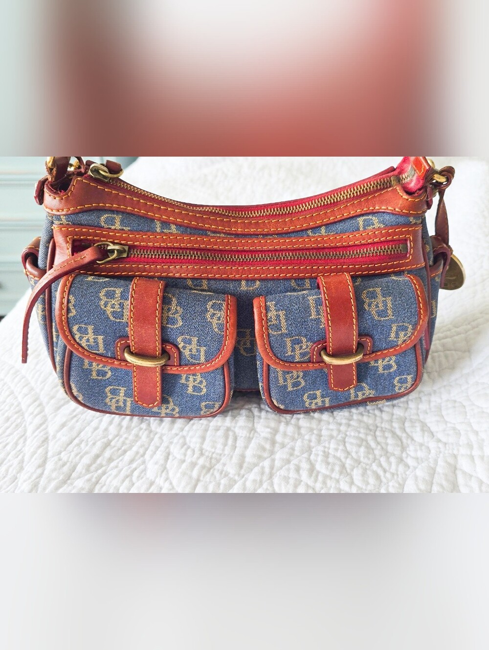 Vintage Dooney & Bourke Denim Y2k Bag with Brown Leather Trim
